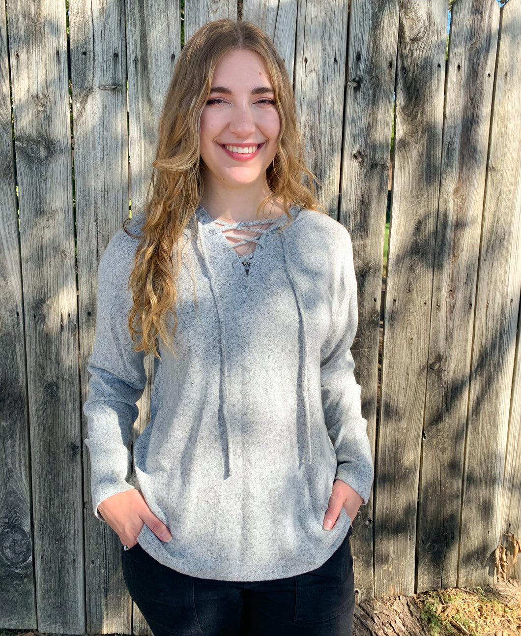 Heather Gray Lace Up Hoodie